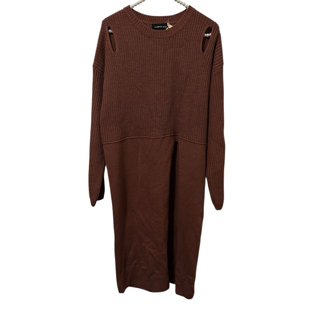 Mustard Seed Sweater Dress Brown Womens Medium High Slit Knit Cozy Boho Chic NWT